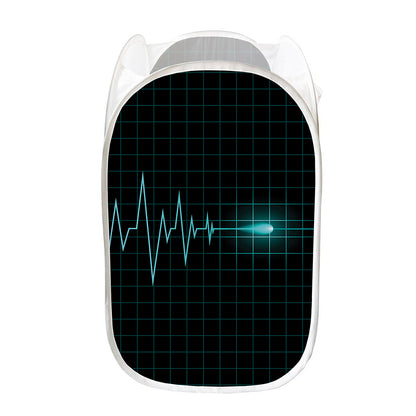 Teal Heartbeat Print Mesh Laundry Hamper