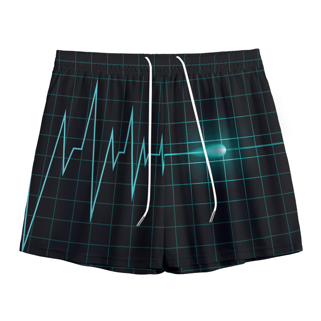Teal Heartbeat Print Mesh Shorts