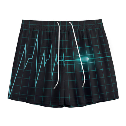 Teal Heartbeat Print Mesh Shorts