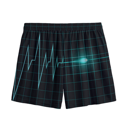 Teal Heartbeat Print Mesh Shorts