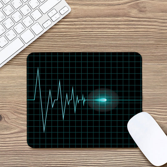 Teal Heartbeat Print Mouse Pad