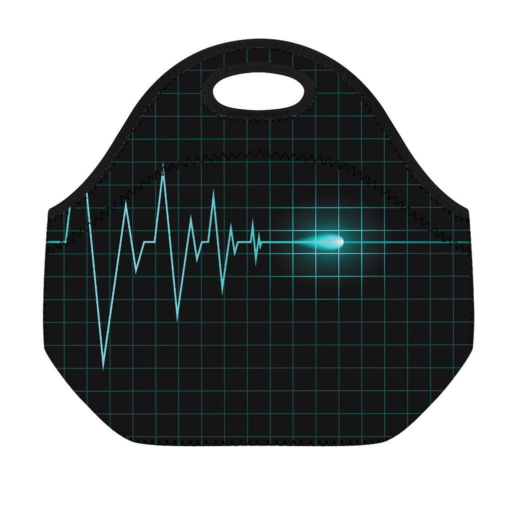 Teal Heartbeat Print Neoprene Lunch Bag