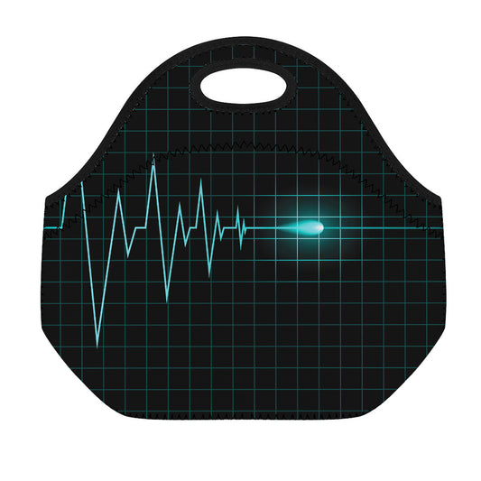 Teal Heartbeat Print Neoprene Lunch Bag
