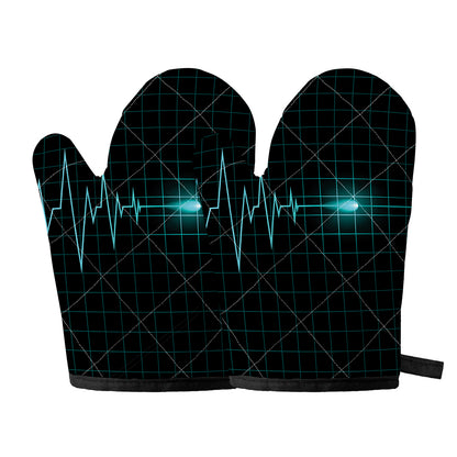 Teal Heartbeat Print Oven Mitts