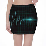 Teal Heartbeat Print Pencil Mini Skirt