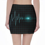 Teal Heartbeat Print Pencil Mini Skirt