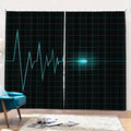 Teal Heartbeat Print Pencil Pleat Curtains