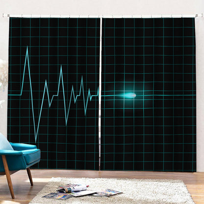 Teal Heartbeat Print Pencil Pleat Curtains
