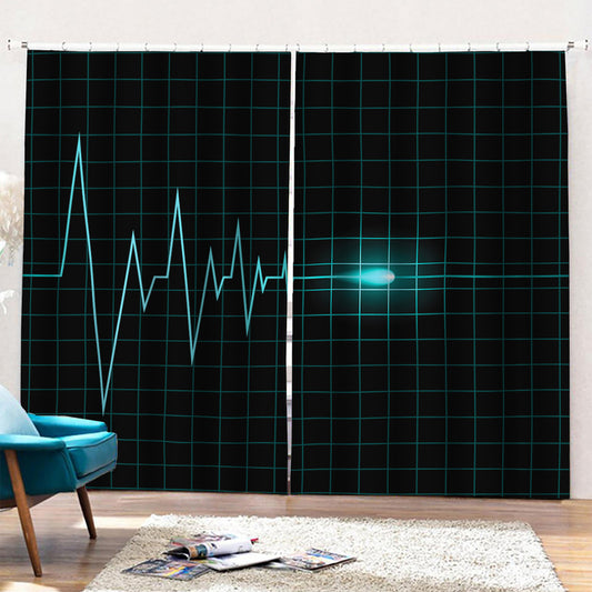 Teal Heartbeat Print Pencil Pleat Curtains