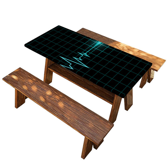 Teal Heartbeat Print Picnic Table Cover