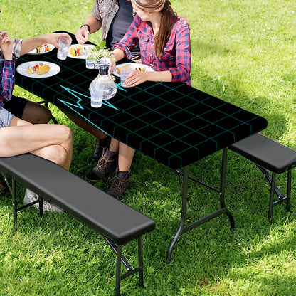 Teal Heartbeat Print Picnic Table Cover