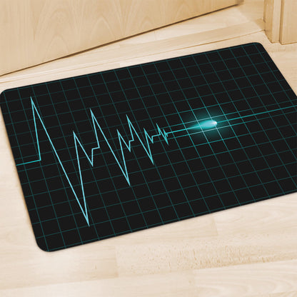 Teal Heartbeat Print Polyester Doormat