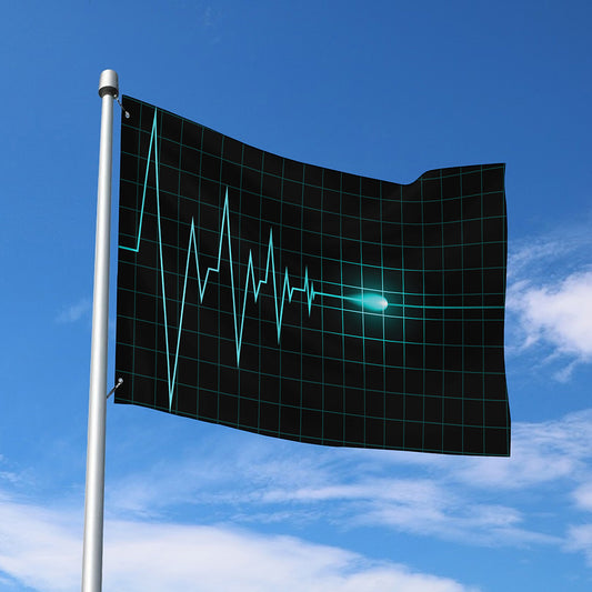 Teal Heartbeat Print Polyester Flag