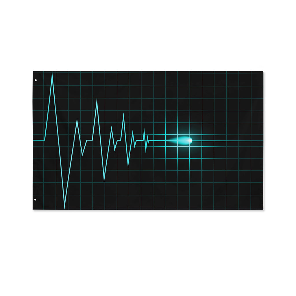 Teal Heartbeat Print Polyester Flag