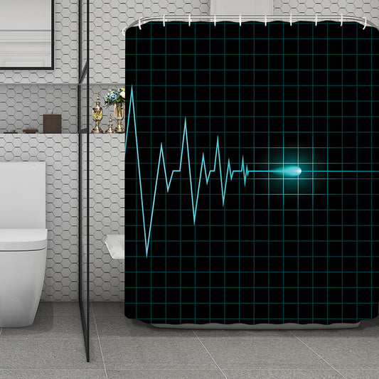 Teal Heartbeat Print Polyester Shower Curtain