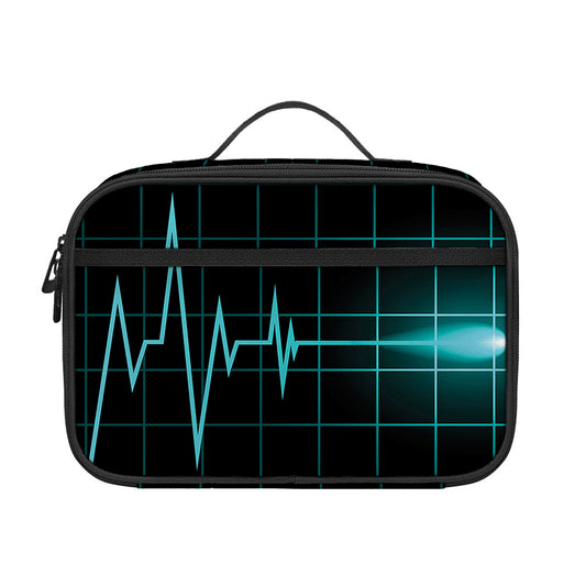 Teal Heartbeat Print Portable Lunch Bag