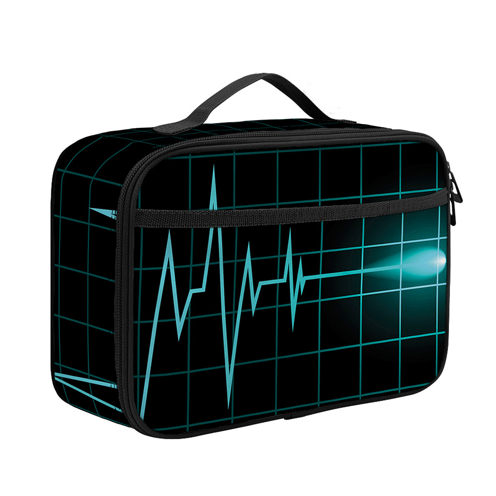 Teal Heartbeat Print Portable Lunch Bag