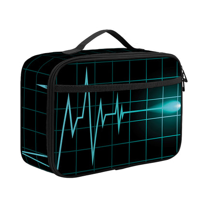 Teal Heartbeat Print Portable Lunch Bag