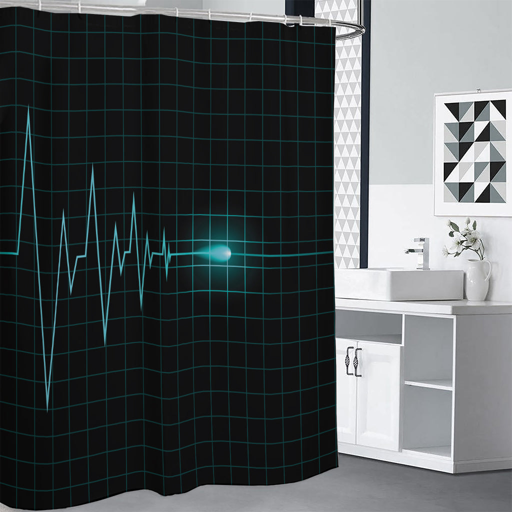 Teal Heartbeat Print Premium Shower Curtain