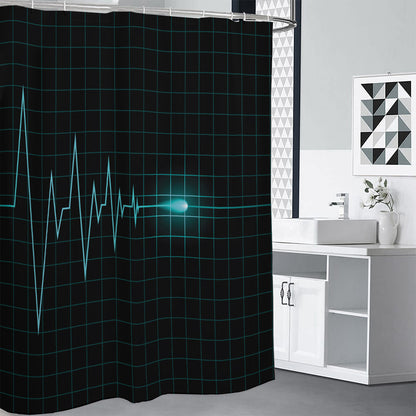 Teal Heartbeat Print Premium Shower Curtain