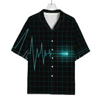 Teal Heartbeat Print Rayon Hawaiian Shirt