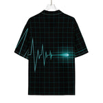 Teal Heartbeat Print Rayon Hawaiian Shirt