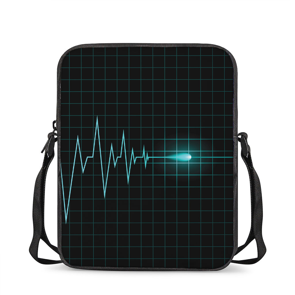 Teal Heartbeat Print Rectangular Crossbody Bag