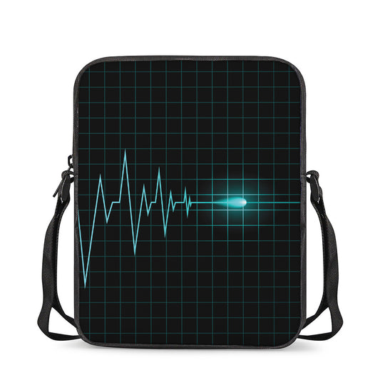 Teal Heartbeat Print Rectangular Crossbody Bag