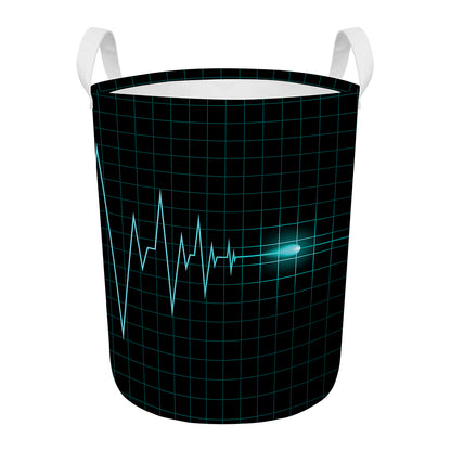 Teal Heartbeat Print Round Laundry Basket