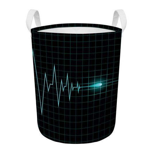 Teal Heartbeat Print Round Laundry Basket