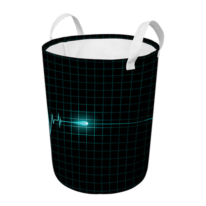 Teal Heartbeat Print Round Laundry Basket