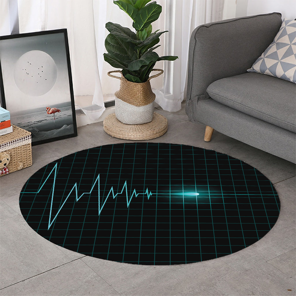 Teal Heartbeat Print Round Rug