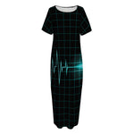 Teal Heartbeat Print Short Sleeve Long Nightdress