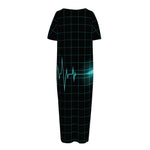Teal Heartbeat Print Short Sleeve Long Nightdress