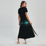 Teal Heartbeat Print Short Sleeve Maxi Dress