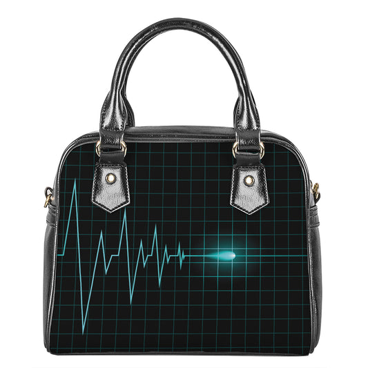 Teal Heartbeat Print Shoulder Handbag