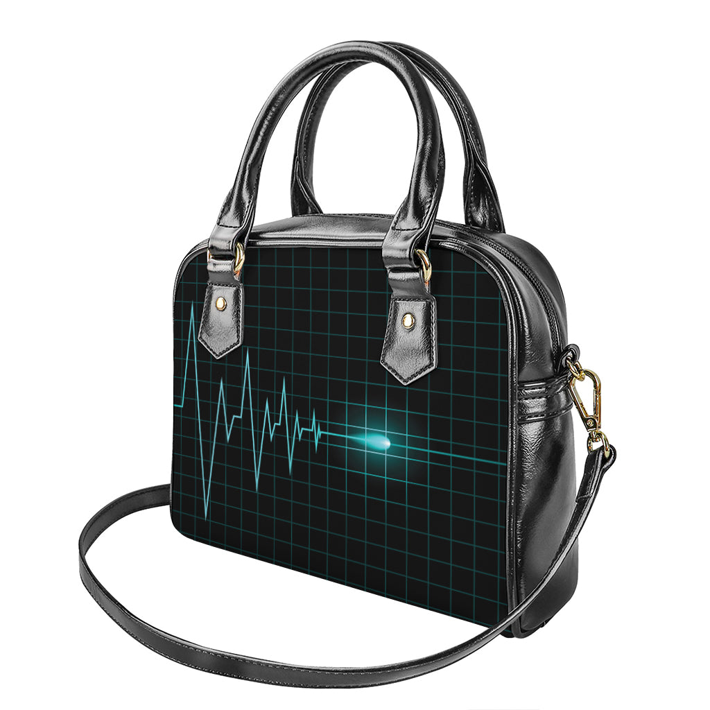 Teal Heartbeat Print Shoulder Handbag