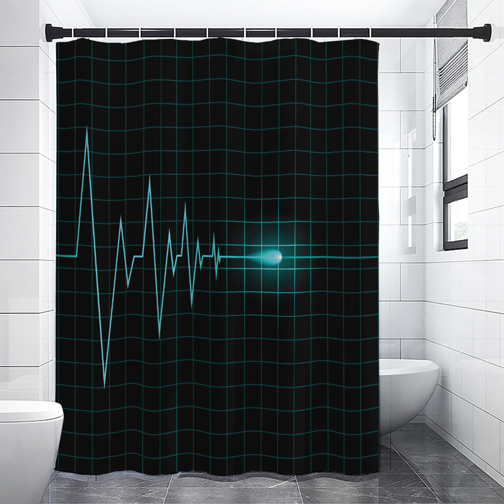 Teal Heartbeat Print Shower Curtain