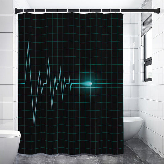 Teal Heartbeat Print Shower Curtain