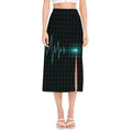 Teal Heartbeat Print Side Slit Midi Skirt