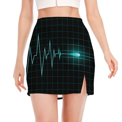 Teal Heartbeat Print Side Slit Mini Skirt