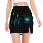 Teal Heartbeat Print Side Slit Mini Skirt