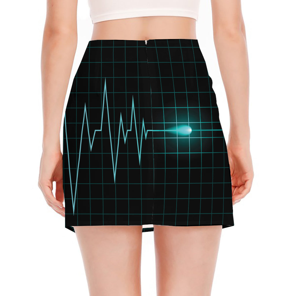 Teal Heartbeat Print Side Slit Mini Skirt