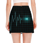 Teal Heartbeat Print Side Slit Mini Skirt