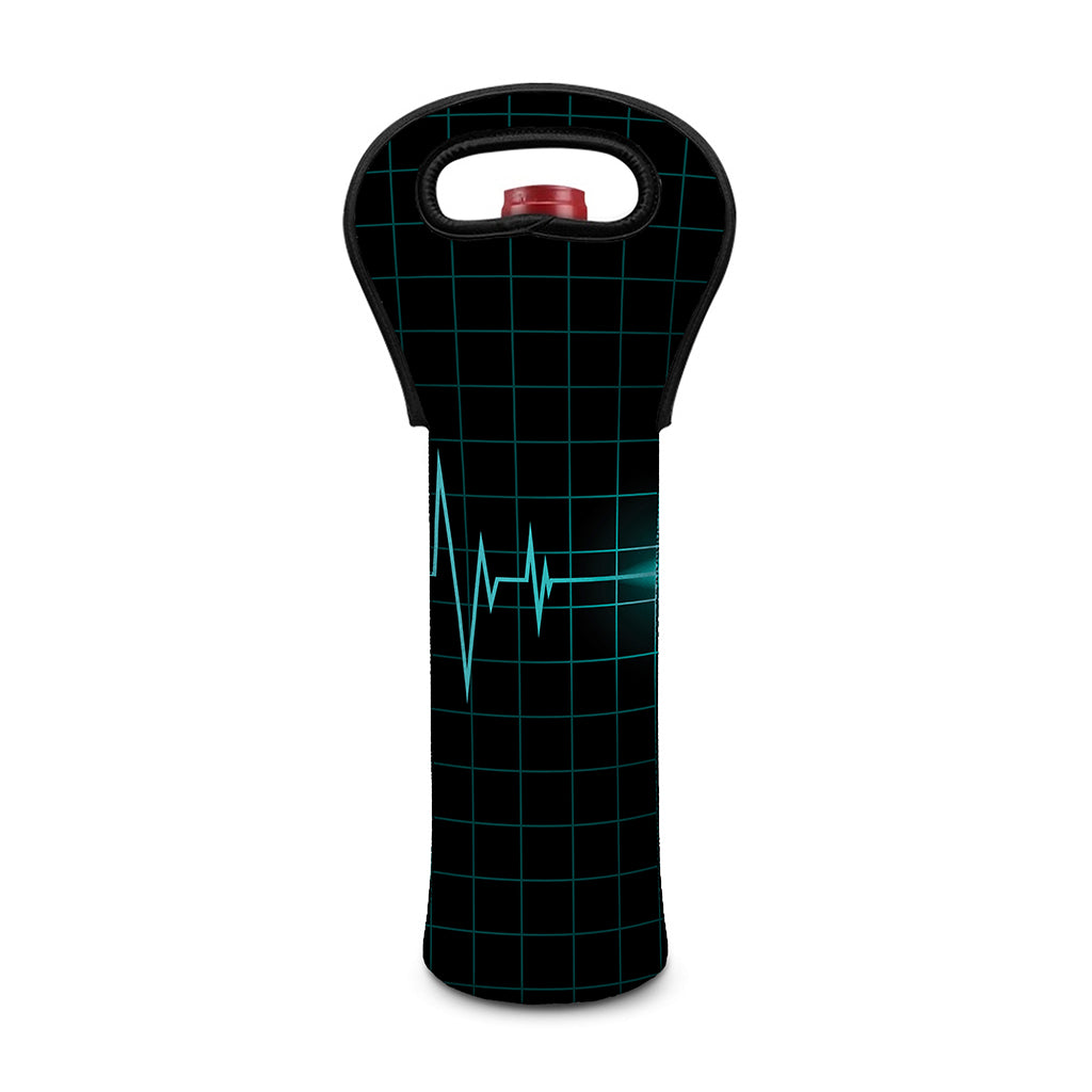 Teal Heartbeat Print Single Neoprene Wine Tote