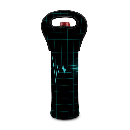 Teal Heartbeat Print Single Neoprene Wine Tote