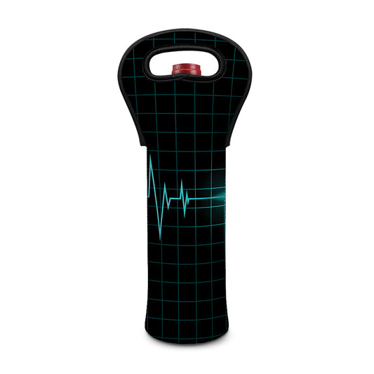 Teal Heartbeat Print Single Neoprene Wine Tote