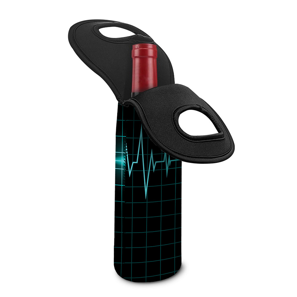 Teal Heartbeat Print Single Neoprene Wine Tote
