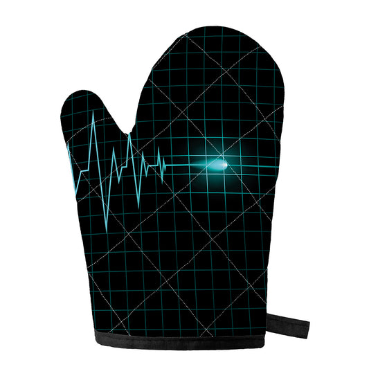 Teal Heartbeat Print Single Oven Mitt