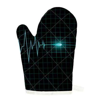 Teal Heartbeat Print Single Oven Mitt